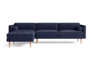 Salerno 3 Seater Left Hand Facing Chaise Lounge Corner Sofa Dark Blue Velvet