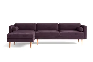 Salerno 3 Seater Left Hand Facing Chaise Lounge Corner Sofa Purple Velvet