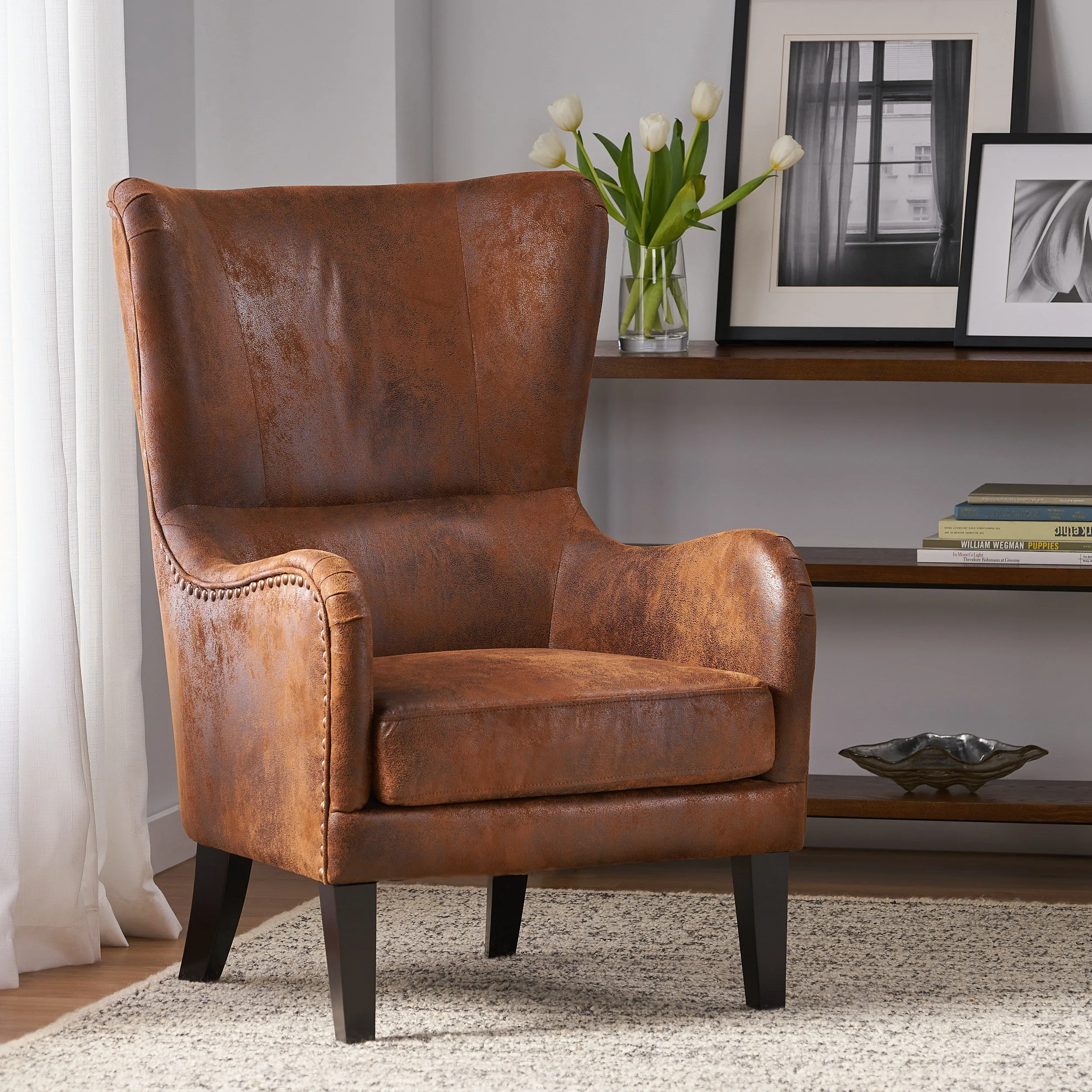 Salerno Microfiber High Back Wingback Club Chair