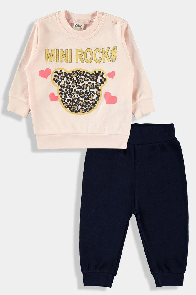 Salmon Navy Blue Leopard Print Baby Girl Set