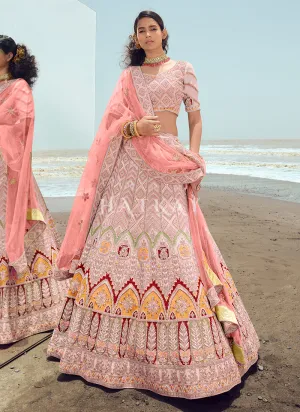 Salmon Pink Zarkan Embroidered Designer Lehenga Choli