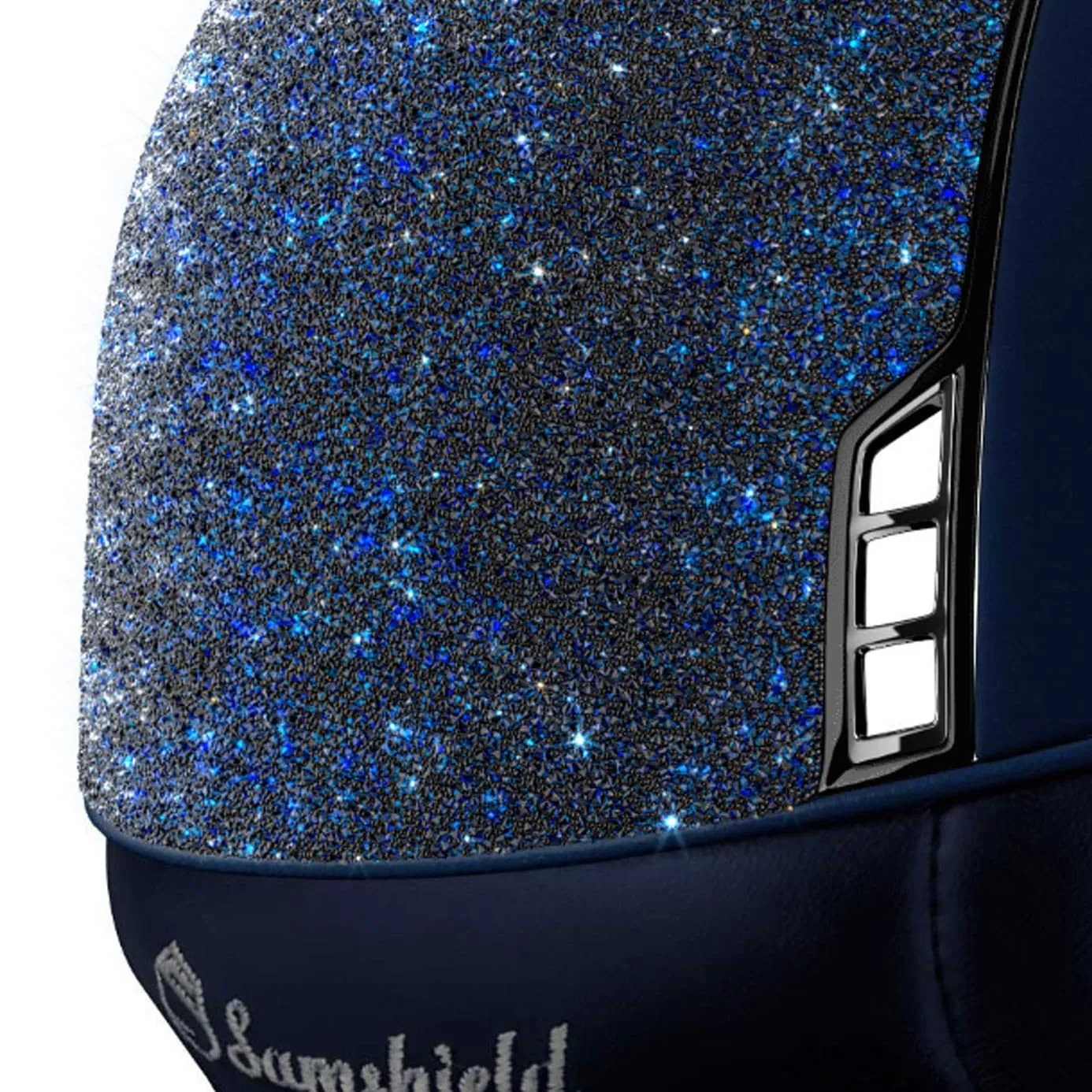 Samshield V1 Miss Shield Navy Shadowmatt Riding Hat with Bermuda Blue Crystal Fabric