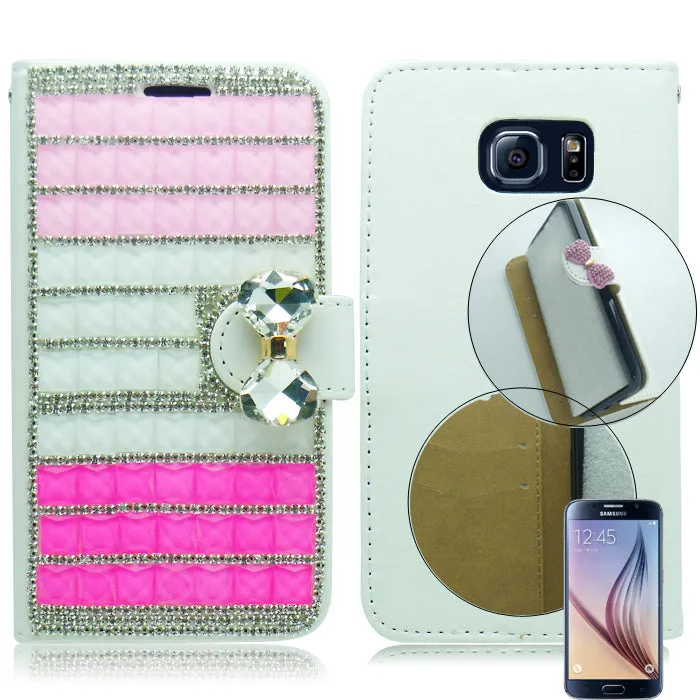 SAMSUNG GALAXY S6/G920 FULL PINK 3D BLING WALLET CASE