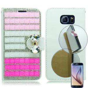 SAMSUNG GALAXY S6/G920 FULL PINK 3D BLING WALLET CASE