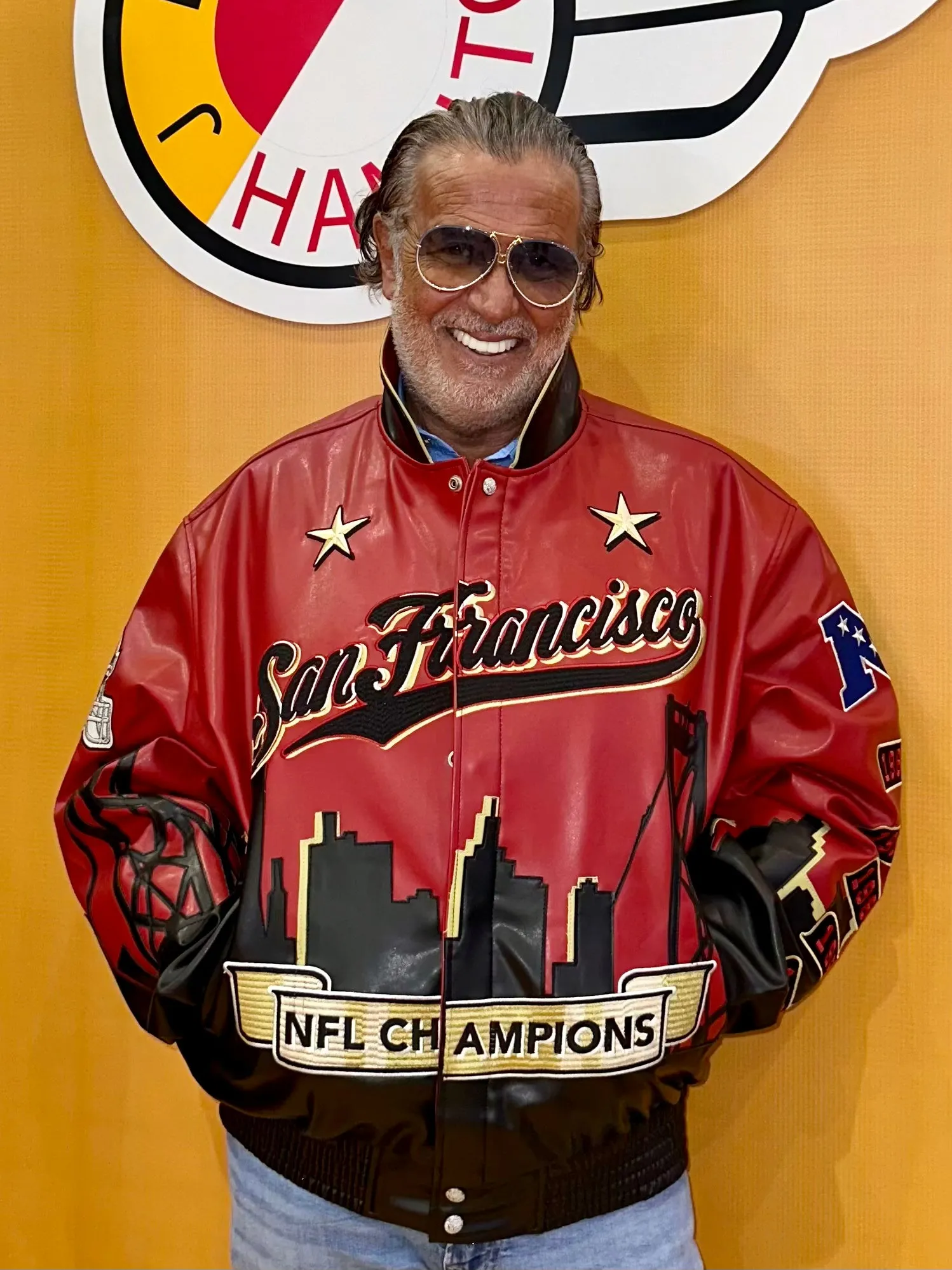 SAN FRANCISCO 49ERS 5X SUPER BOWL CHAMPION SKYLINE VEGAN LEATHER JACKET