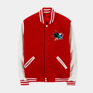 San Jose Sharks Reversible Letterman Mens Jacket (Red/White)