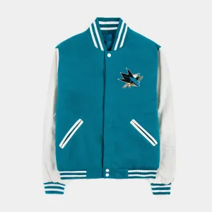 San Jose Sharks Reversible Letterman Mens Jacket (Teal/White)