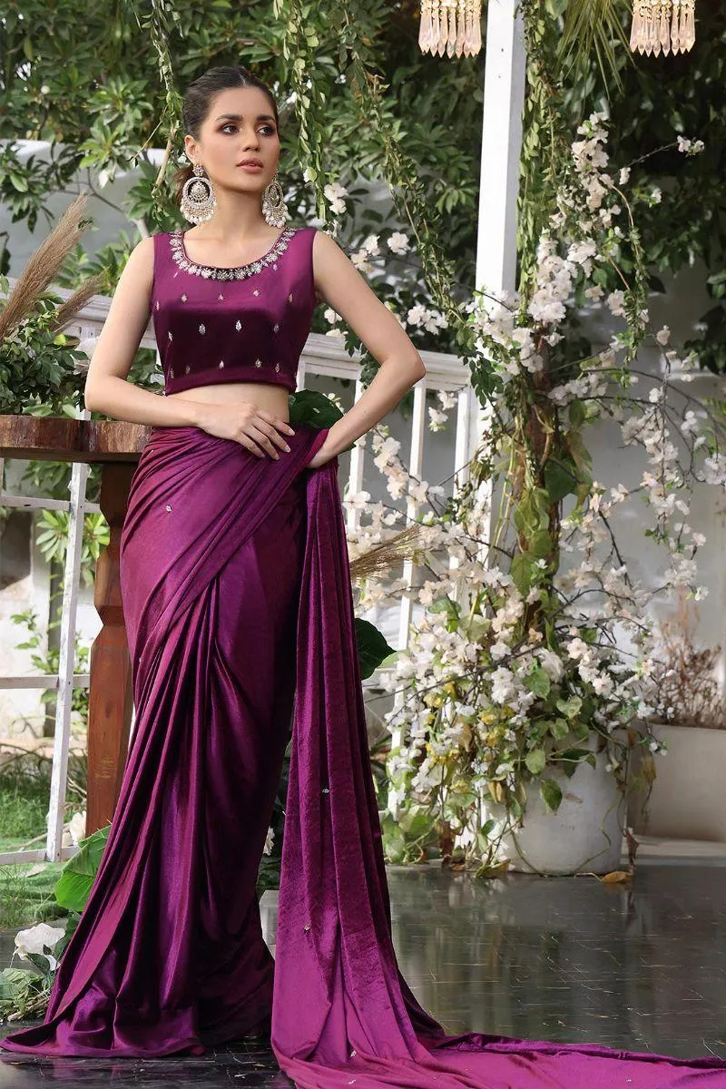 Sanas - Lorex Boti Embroidered Velvet Luxury Saree - ZEENAT - SR202215