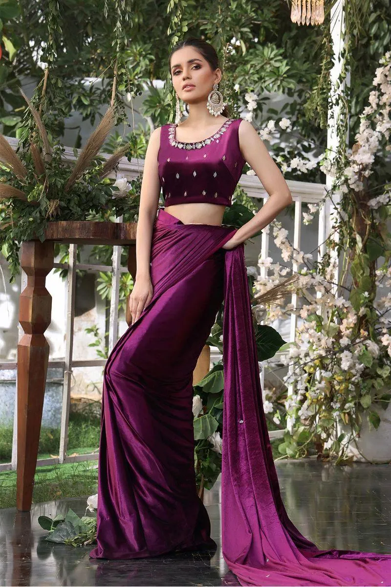 Sanas - Lorex Boti Embroidered Velvet Luxury Saree - ZEENAT - SR202215