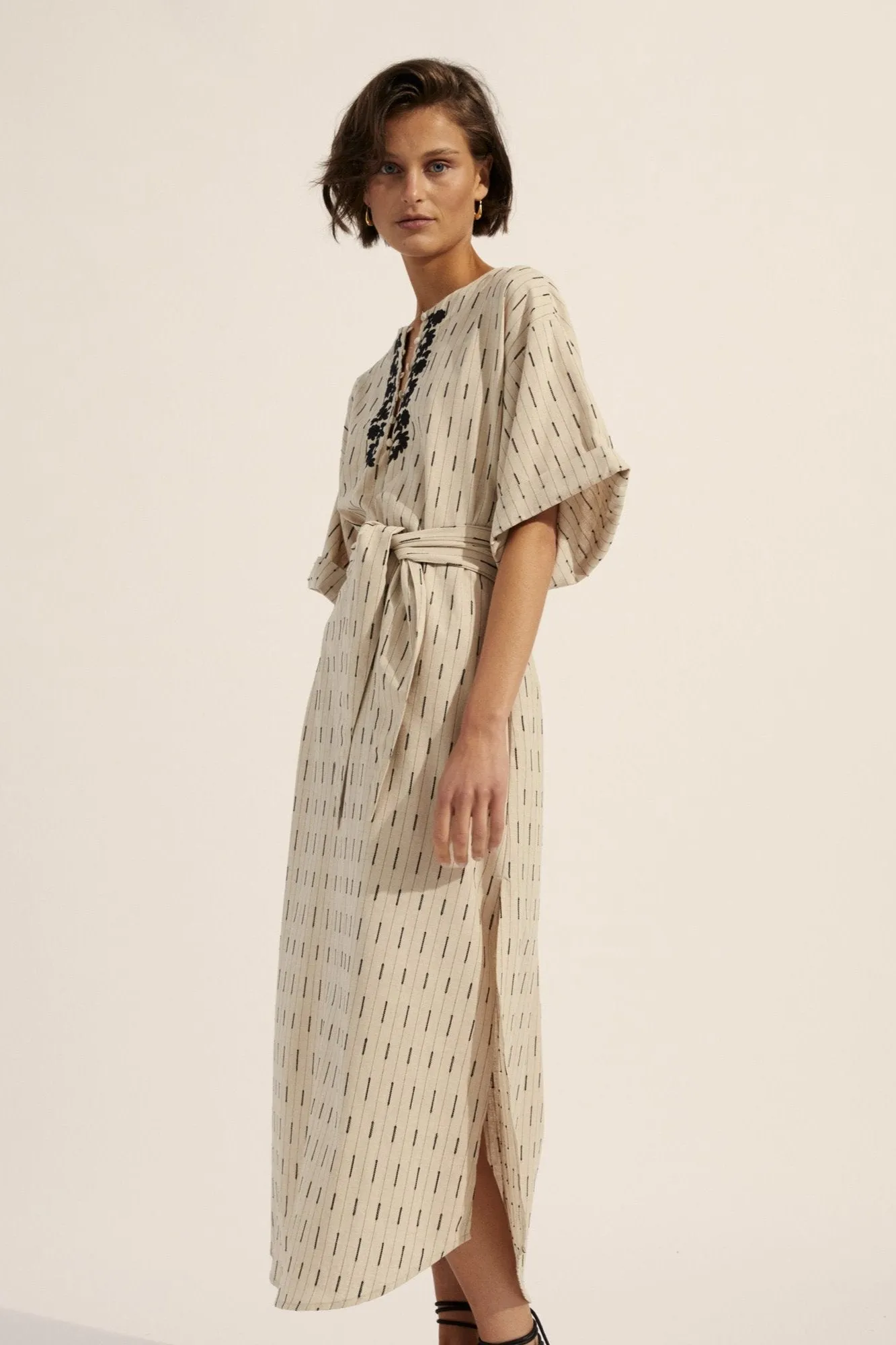 Sanction Dress in Oatmeal Stripe