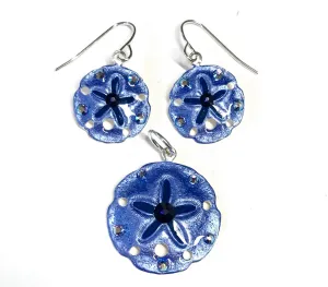 Sand Dollar Earrings and Pendant Set Denim Blue