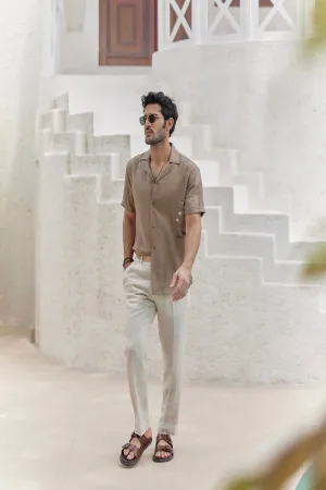 Sand Hued Cuban Embroidered Shirt