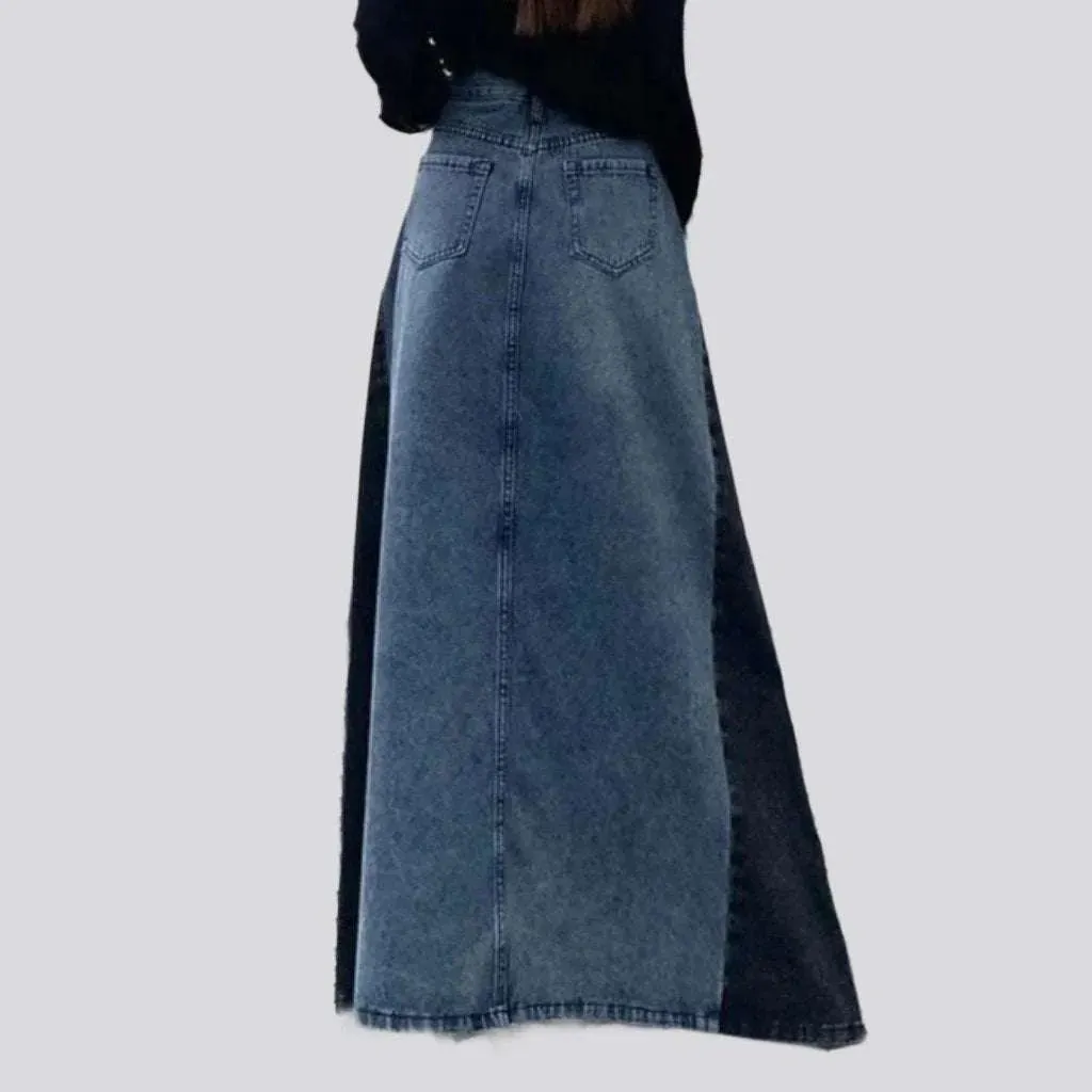 Sanded long denim skirt
 for ladies