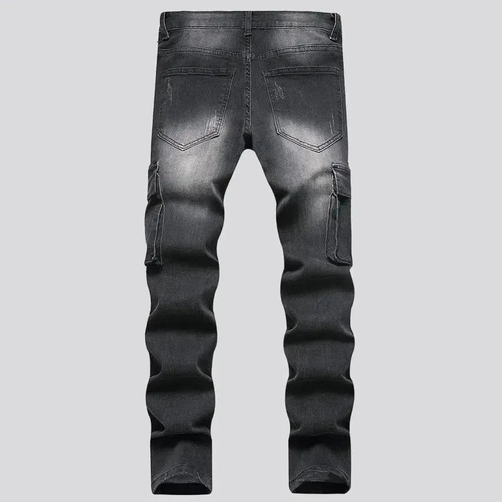 Sanded men's cargo jeans