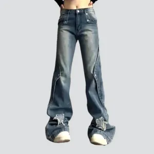 Sanded women's layered jeans