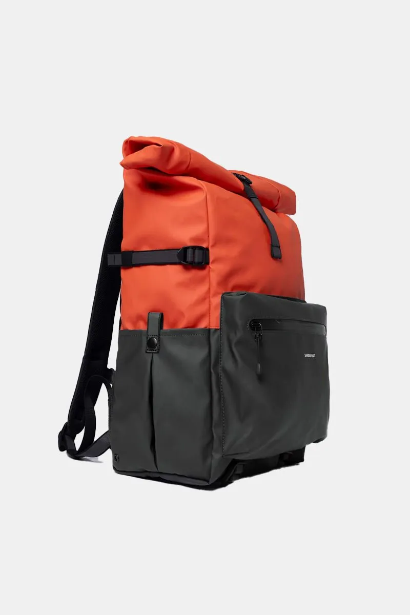 Sandqvist Ruben 2.0 Water-Resistant Rolltop Backpack (Multi Orange/Dark Green)