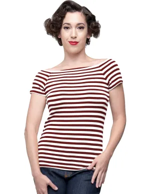 Sandra Dee Striped Top in Burgundy/Ivory