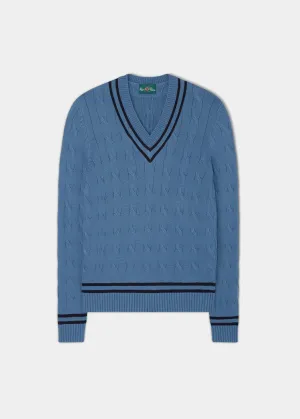 Sandridge Cable Knit Cricket Jumper In Airforce & Dark Navy