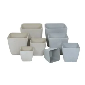 Sandstone Effect Square Plastic Plant Pot Outdoor Grey Beige