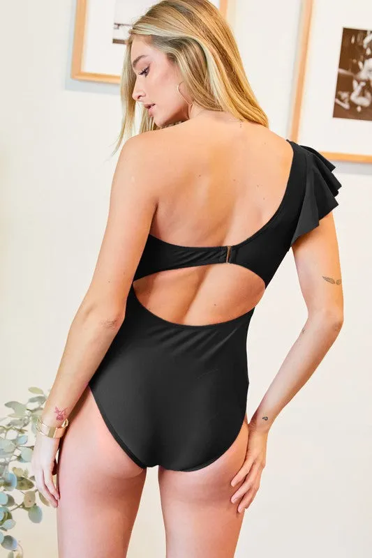 Sandy Solid One Shoulder One Piece Swimsuit