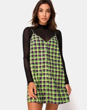 Sanna Slip Dress in Green and Purple Check