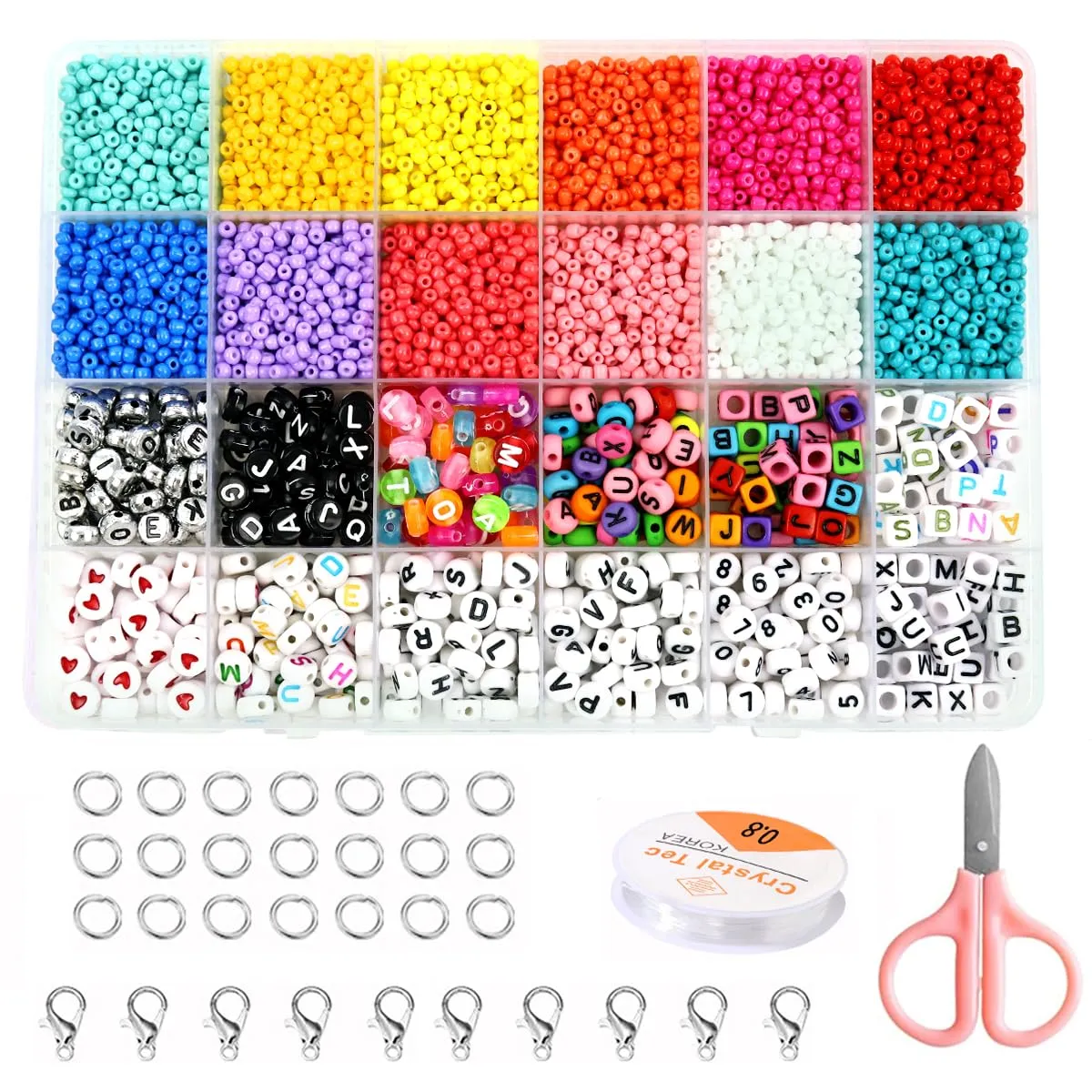 SANNIDHI® Seed Beads Alphabet Beads for Jewellery Making, 12-Color 18000pcs Seed Beads, 10 styles Letter Beads Number Beads Kit for Bracelet Making DIY Necklace, Beads for Kids Activity Women Girls