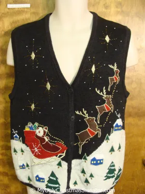 Santa and Flying Reindeer Christmas Sweater Vest