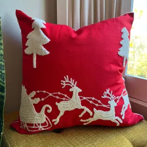 Santa and Reindeer Embroidered Pillow Cover