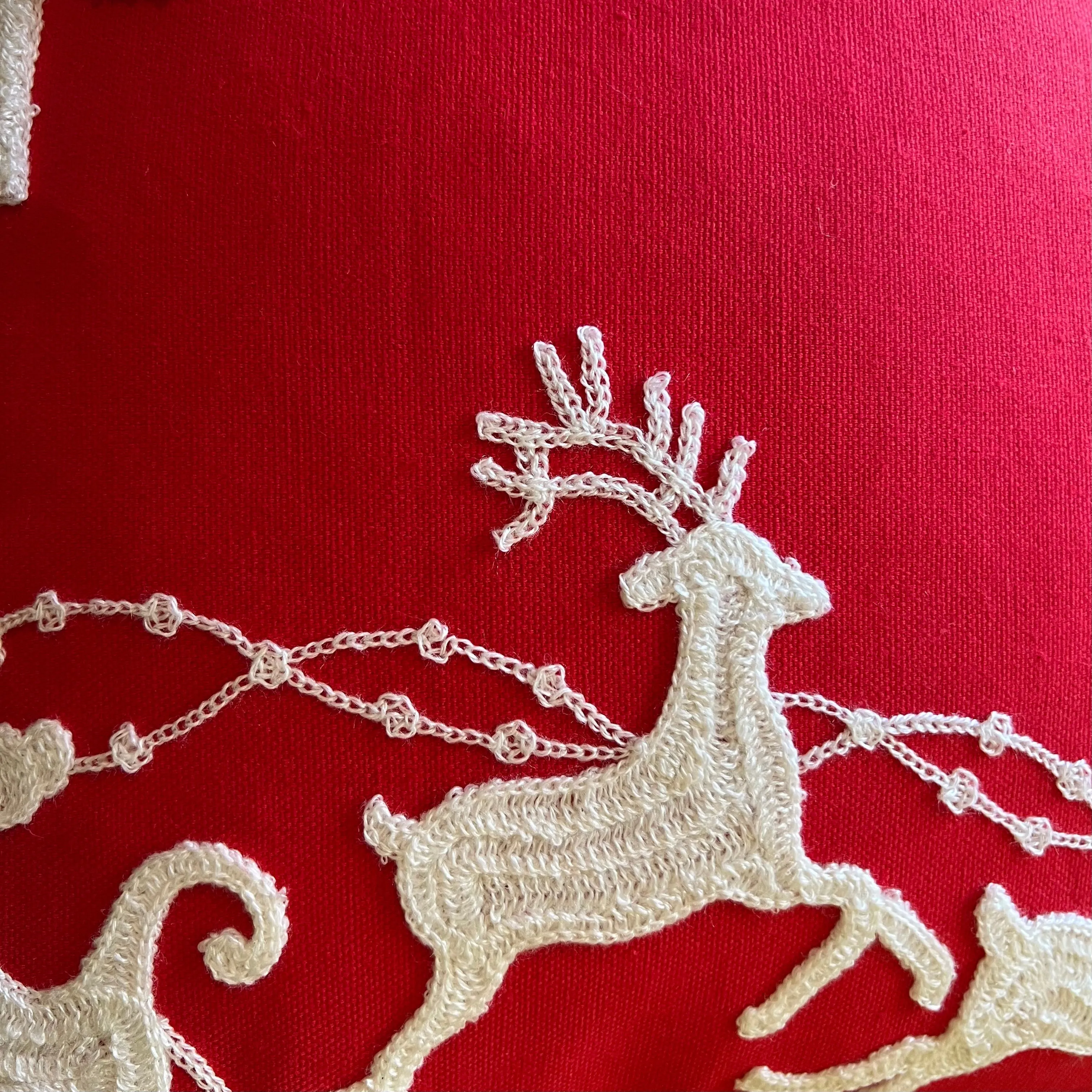 Santa and Reindeer Embroidered Pillow Cover