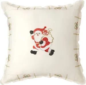 Santa Claus Holly Bows Embroidery Pattern Decorative Accent Throw Pillow