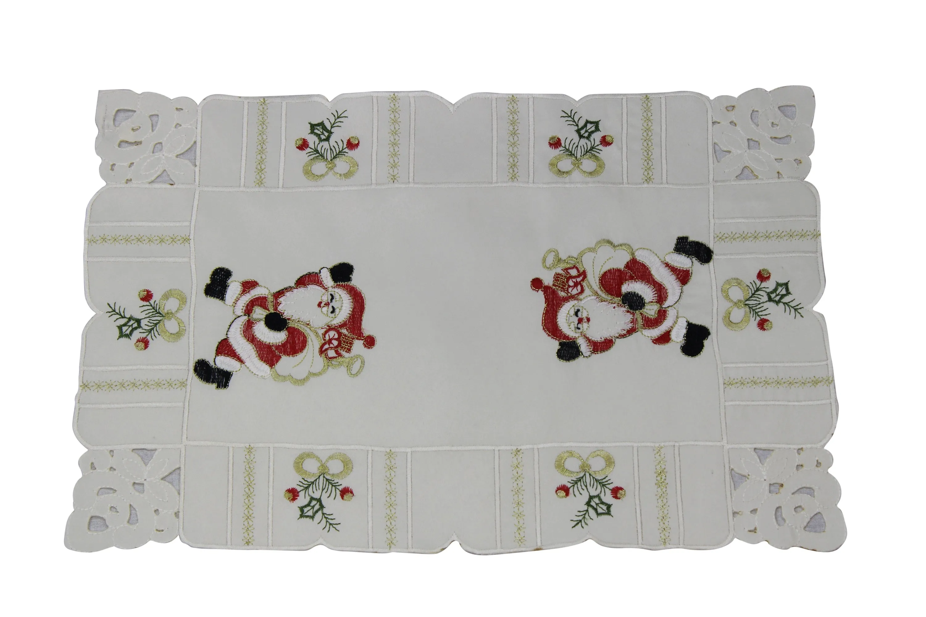 Santa Claus Holly Bows Embroidery Pattern Decorative Place Mats