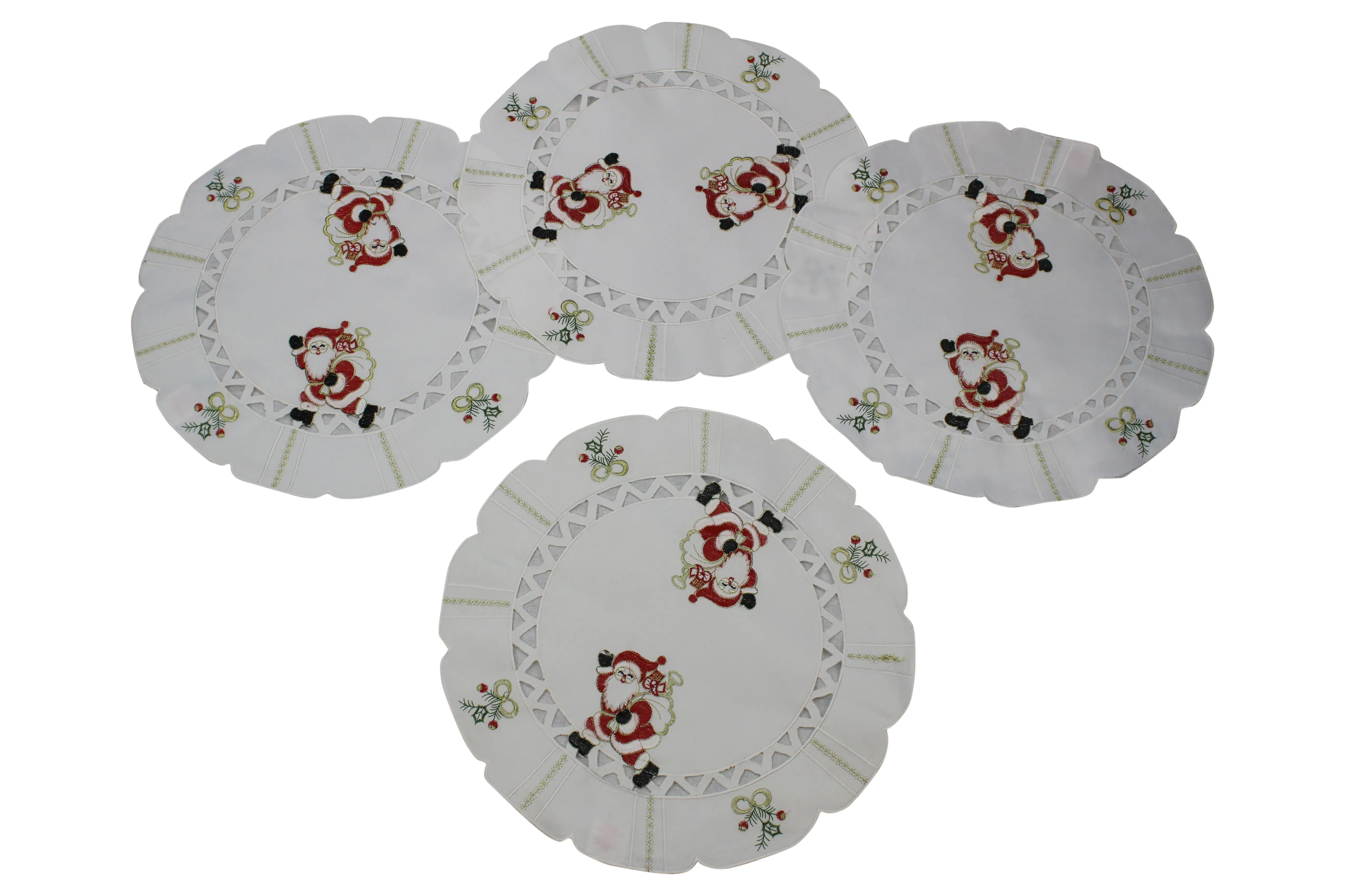 Santa Claus Holly Bows Embroidery Pattern Decorative Place Mats