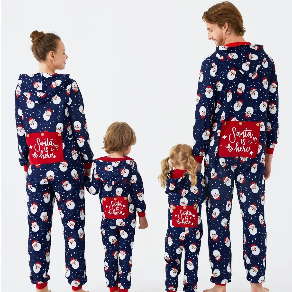 Santa Is Here Hooded Pajamas Family Christmas Onesies Father Santa