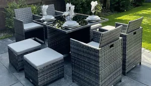 Santa Monica Rattan Cube Garden Dining Set: Stylish and Space-Saving Outdoor Seating