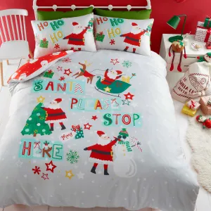 Santa Please Stop Here Duvet Cover Set by Bedlam in Grey