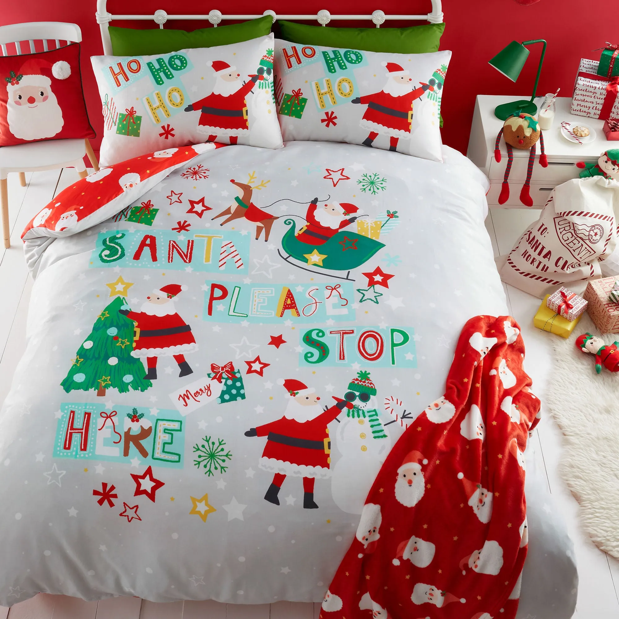 Santa Please Stop Here Duvet Cover Set by Bedlam in Grey