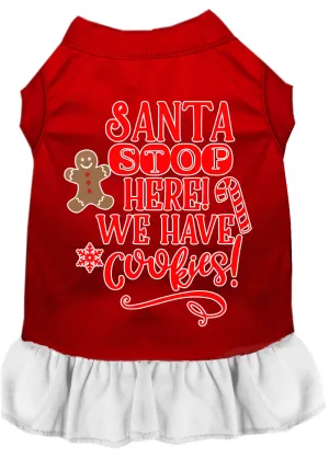 Santa, We Have Cookies Screen Print Dog Dress Red With White Xl