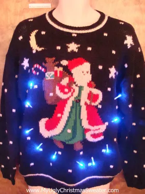 Santa with Huge Cape Light Up Ugly Xmas Sweater