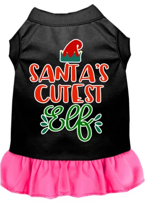 Santa's Cutest Elf Screen Print Dog Dress Black With Bright Pink Xxl