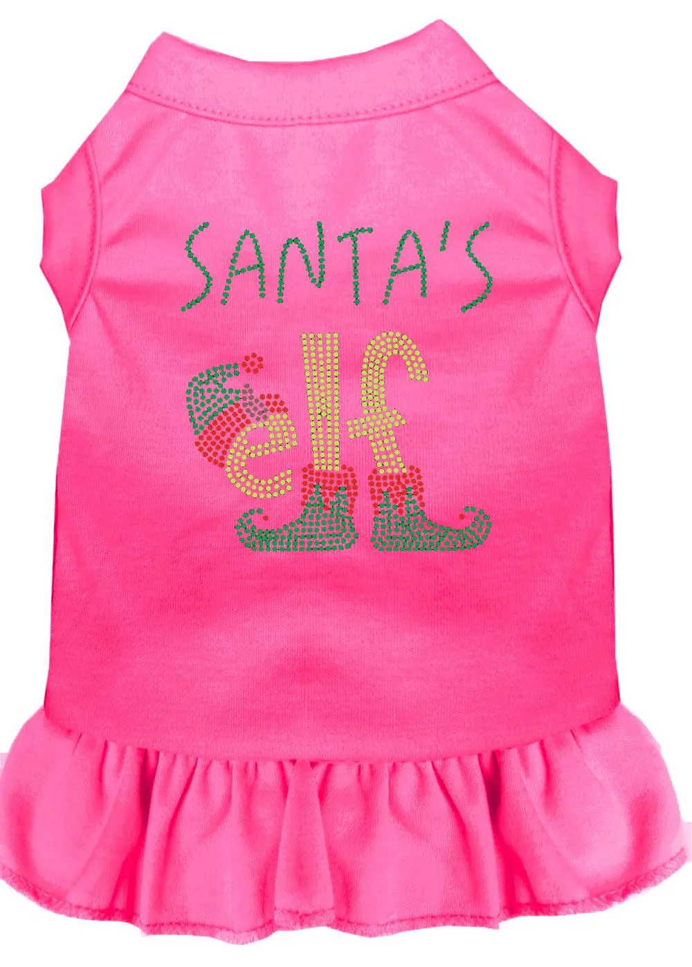 Santa's Elf Rhinestone Dog Dress Bright Pink Med (12)