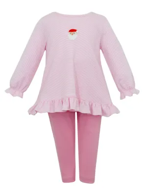 Santa's Face Knit Tunic Set- Pink & White Stripe