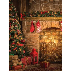 Santas Fireplace Printed Backdrop