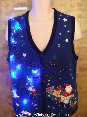 Santas Toy Train Cute Christmas Sweater Vest with Lights