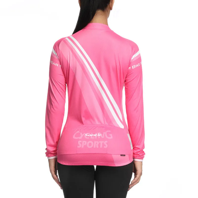 Santic Yiren Pink Women Jersey Long Sleeve Mesh Fabric Inside