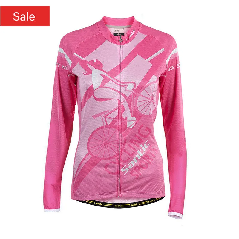 Santic Yiren Pink Women Jersey Long Sleeve Mesh Fabric Inside