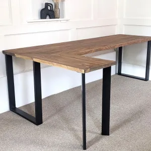 SAOIRSE: Reclaimed Corner Desk with Black Steel Legs   Uneven Edges, Customisable