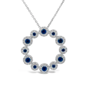 Sapphire & Diamond Halo Wreath Pendant