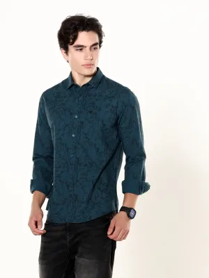 Sapphire Blue Printed Casual Shirt