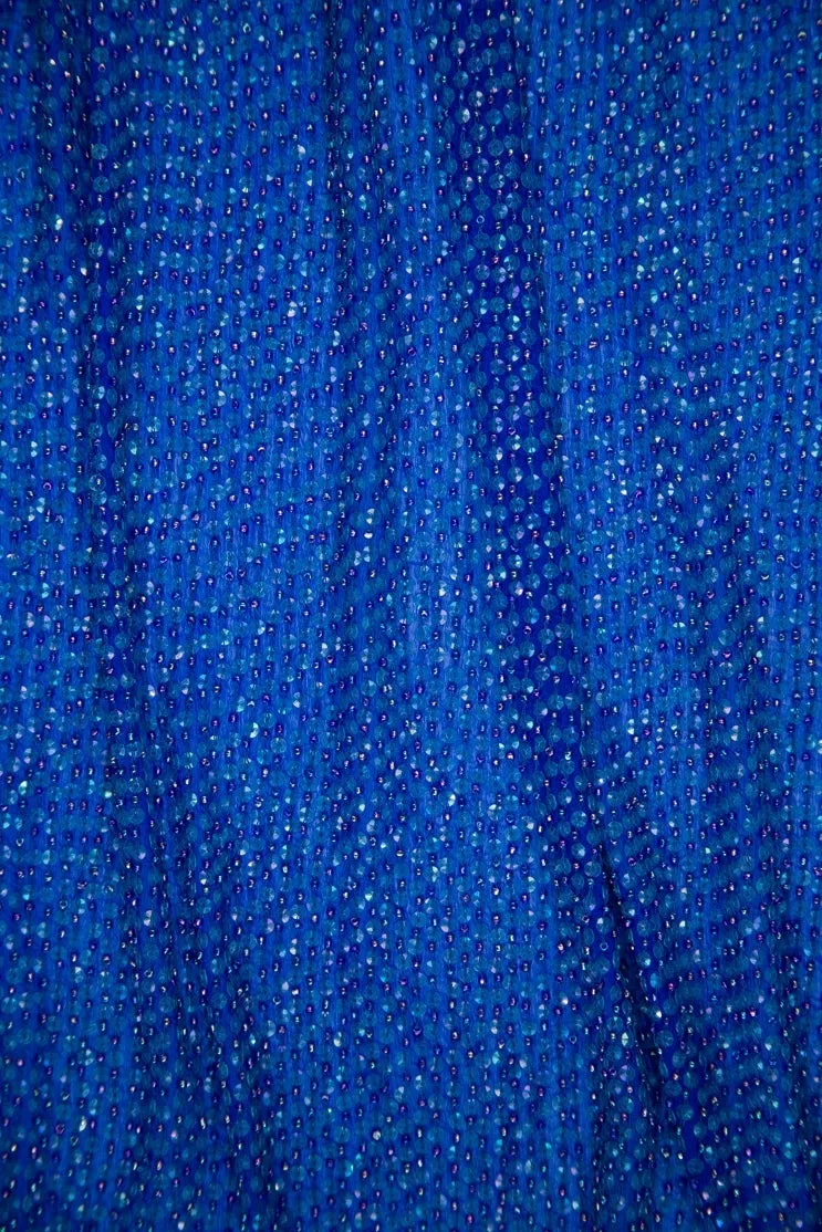 Sapphire Blue Sequins & Beads on Silk Chiffon Fabric