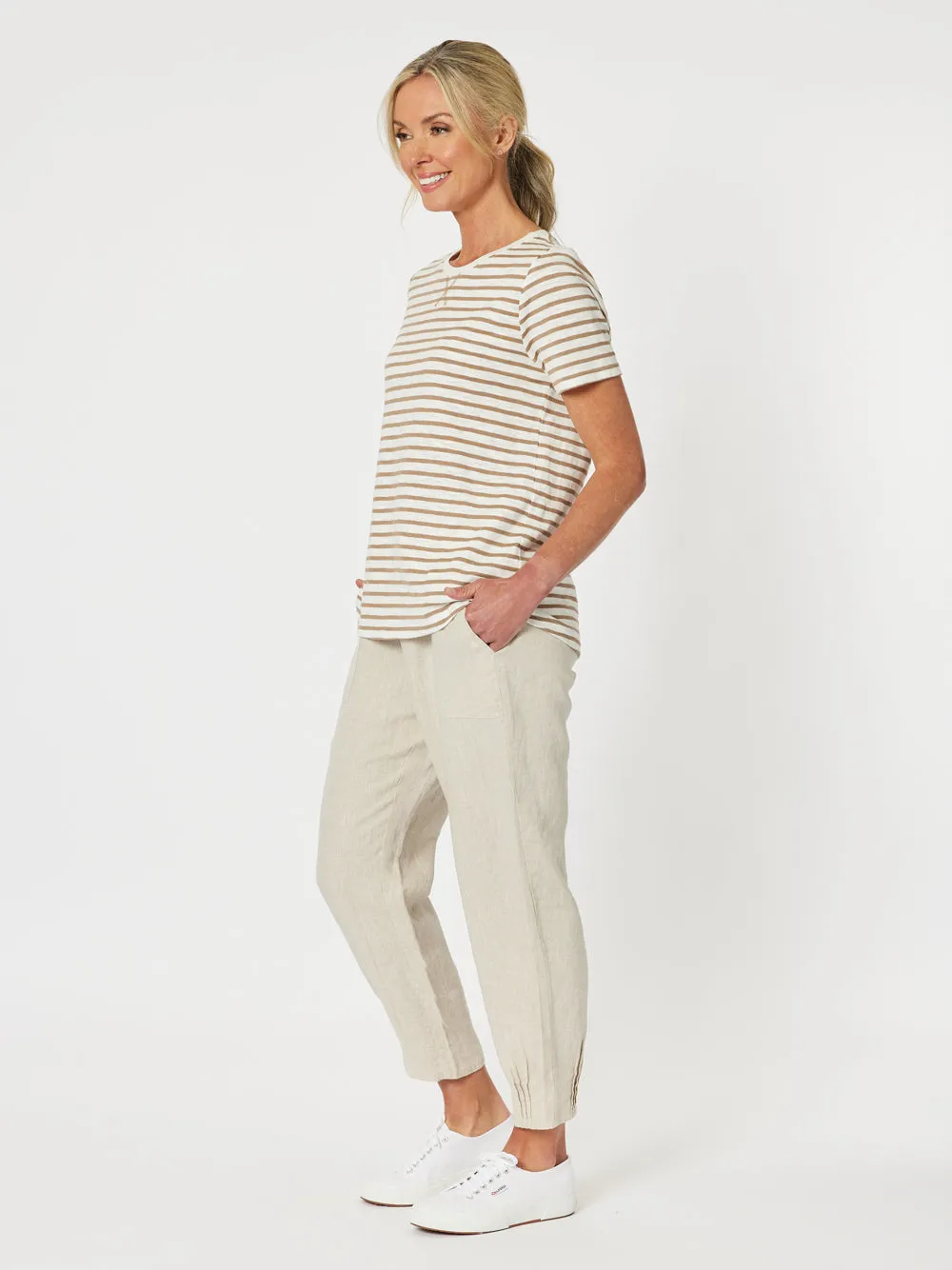 Sarah Linen Pleat Hem Pant - Natural